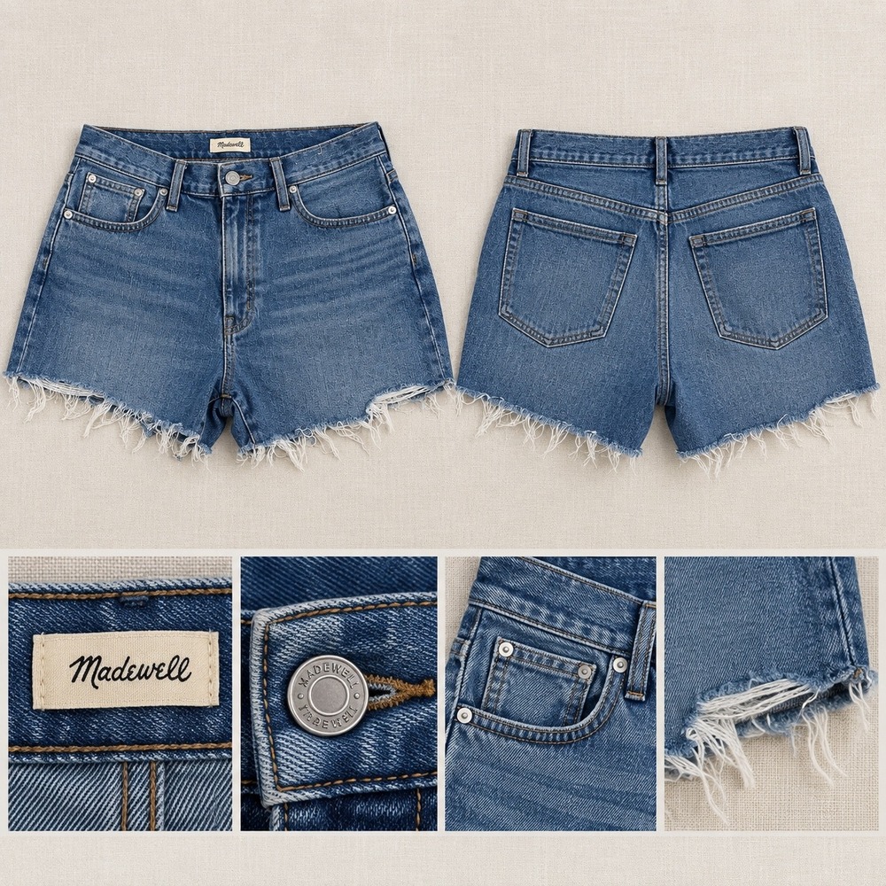 Madewell The Momjean Short in Medium Wash Denim Size 32 High Rise Raw Hem